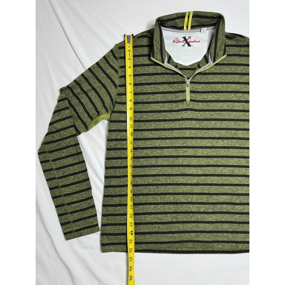 Robert Graham Long Sleeve Quarter Zip Pullover Green‎ Striped Mens Large Stretch